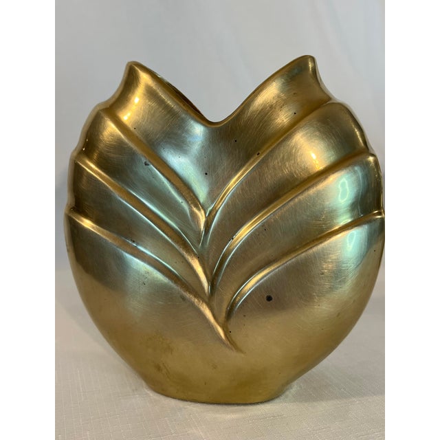 Vintage Hollywood Regency Art Deco Style Polished Brass Vases - A Pair Inspired by Dolbi Cashier. For Sale - Image 9 of 13