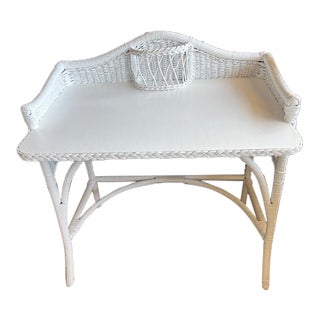 1930s Vintage White Wicker Desk/Vanity Table For Sale