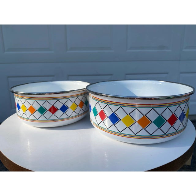 White 1980s Nesting Rainbow Enamel Bowls- a Pair For Sale - Image 8 of 8