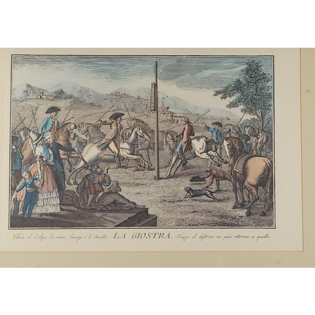 Figurative 19th Century Hand Colored Italian Engraving, "La Giostra" For Sale - Image 3 of 6