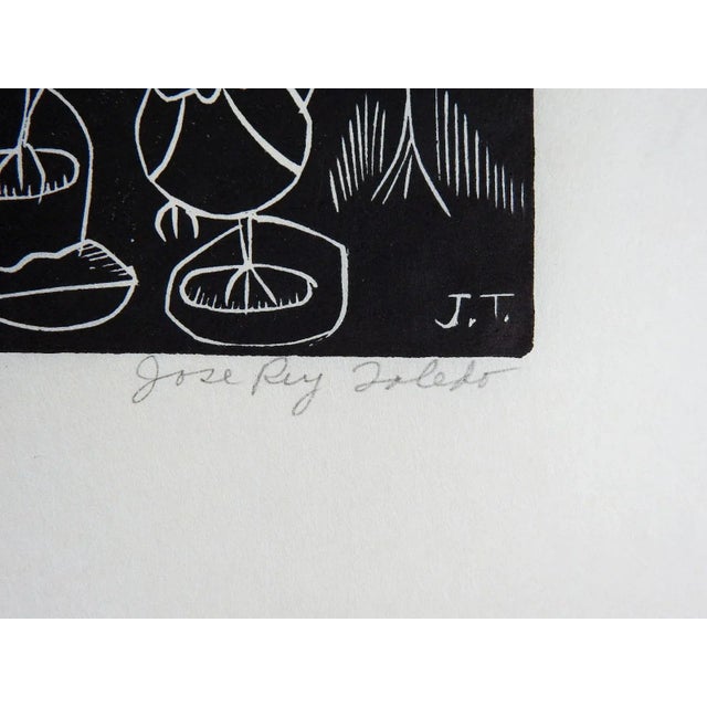 Vintage mid 20th century woodcut on thin paper by Jose Rey Toledo (1915-1994) Native American, Jemez Pueblo, New Mexico....