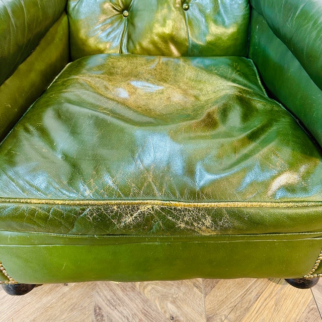 19th Century English Green Leather Club Chair For Sale - Image 16 of 18