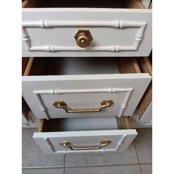 1970s Thomasville Allegro Faux Bamboo 9 Drawer Dresser Brass Hardware White Color For Sale - Image 12 of 13