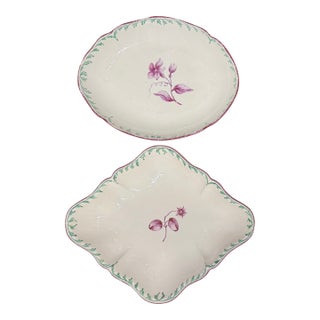 Antique Wedgwood Pearlware Plates, Puce Botanical, Circa 1790, Set of 2 For Sale