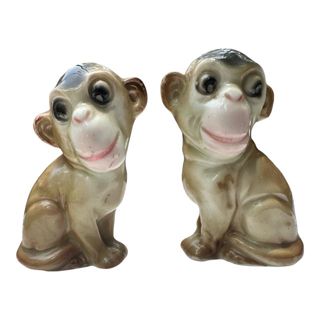 Vintage Mid-Century Modern Palm Beach Monkey Statues Salt and Pepper Shakers Set Monkey Figurines – Pair For Sale