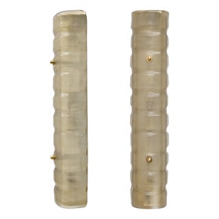 Murano Gold-Toned Frosted Glass and Brass Wall Sconces, Italy, 2000s, Set of 2 For Sale