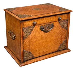 Antique Stationery Box, English, Golden Oak, Fall Front Desk Tidy, Edwardian