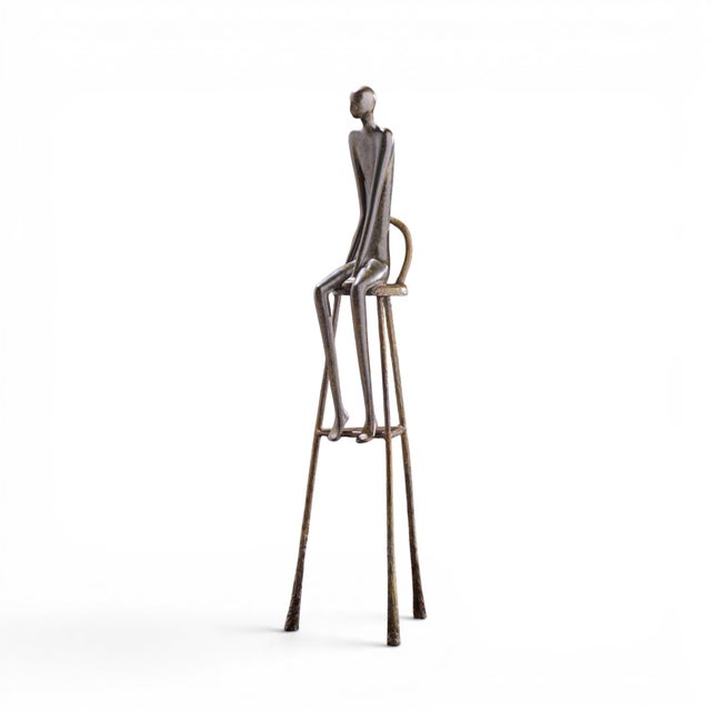 Figurative Ruth Bloch Signed 4/15 Israeli Man on Stool Bronze Sculpture For Sale - Image 3 of 10