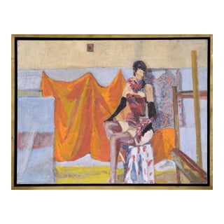 "Rosemary" With Feather Boa - Bay Area Figurative Movement Study Oil by Patricia Gren Hayes For Sale