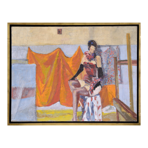 "Rosemary" With Feather Boa - Bay Area Figurative Movement Study Oil by Patricia Gren Hayes