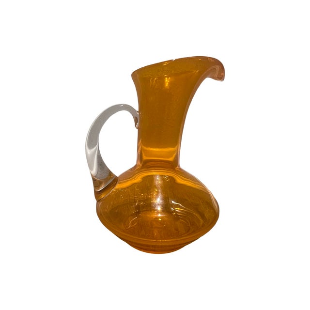 Glass Vintage Mid Century Modern Orange Carafe Glass Pitcher Bischoff 1960s For Sale - Image 7 of 8