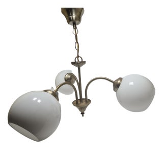 Art Deco Glass and Brass Chandelier, Poland, 1970s For Sale