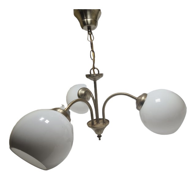 Art Deco Glass and Brass Chandelier, Poland, 1970s For Sale