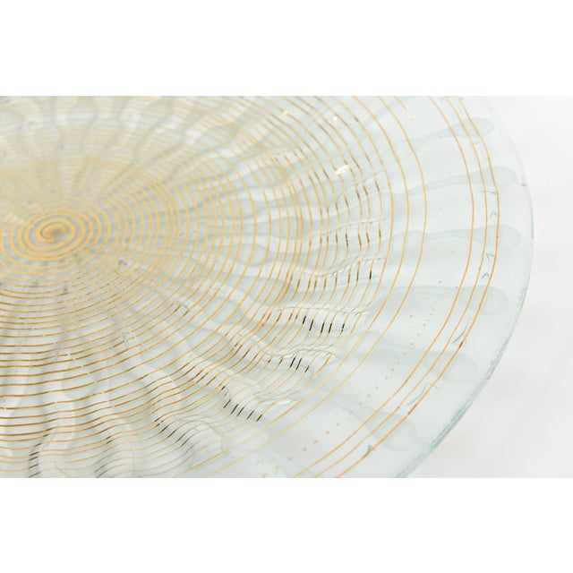 Glass Vintage Higgins Signed Fused Glass Platter or Charger Radiating Gold Spokes 1960's MCM For Sale - Image 7 of 11
