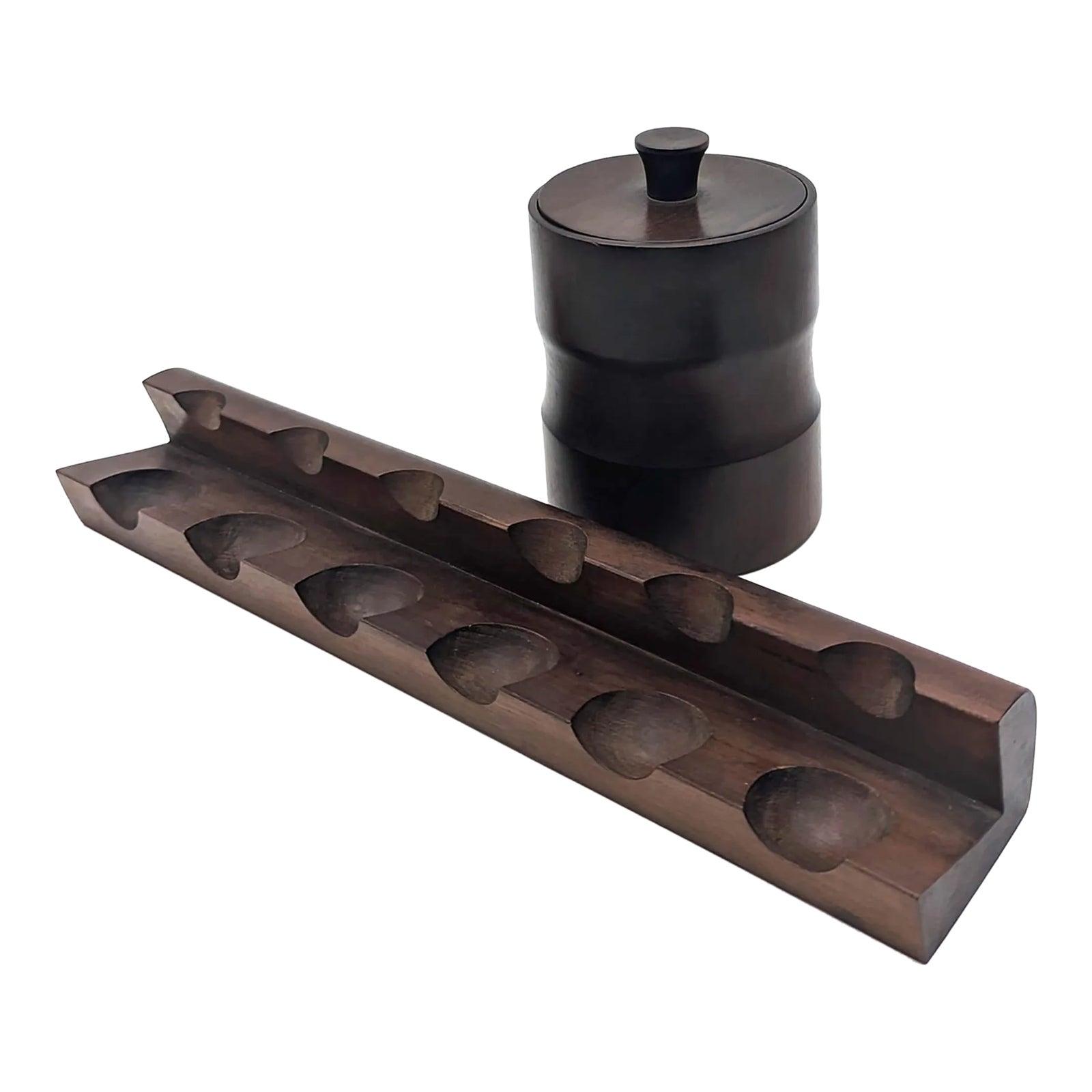Mid 20th Century Imbuia Wood Pipe Rack and Tobacco Humidor Canister, 2 ...