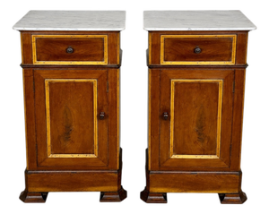 Spanish Wooden Nightstands with Marble Tops, 1930s, Set of 2