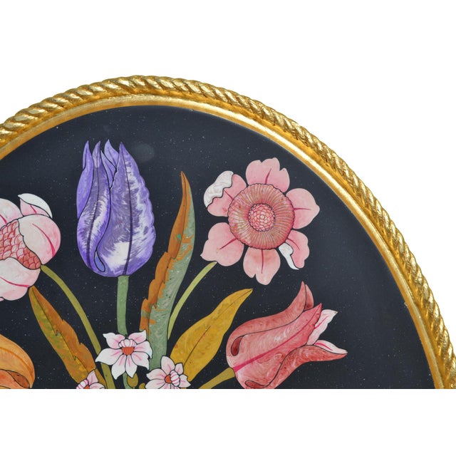 Oval Frame Inlay Flowers on Black Background from Cupioli Living For Sale - Image 4 of 10