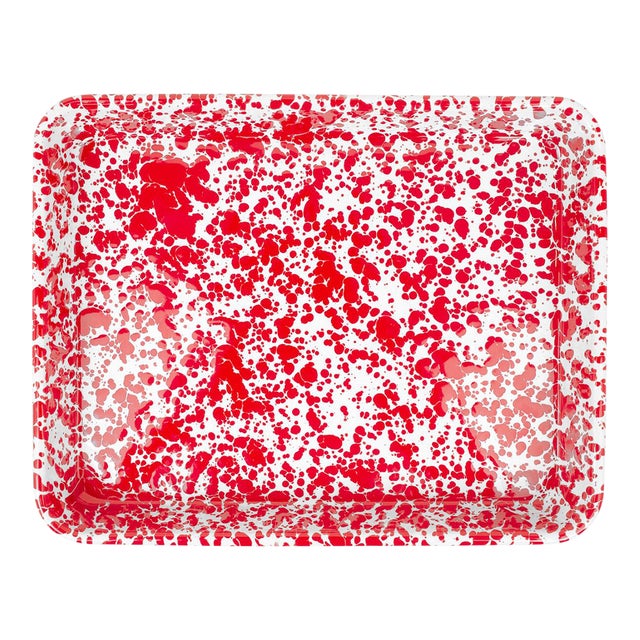 Crow Canyon Home Splatterware, Small Rectangle Tray in Red & White For Sale