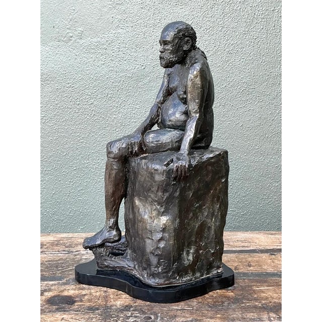 Vintage Bronzed Terracotta Seated Male Sculpture For Sale - Image 9 of 12