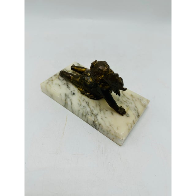 Rococo Antique Bronze and Marble Sculpture For Sale - Image 3 of 5