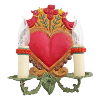 Vintage Italian Lovebirds Florentine Wall Lamp, 1970s For Sale