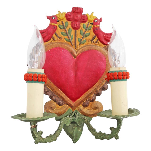 Vintage Italian Lovebirds Florentine Wall Lamp, 1970s For Sale