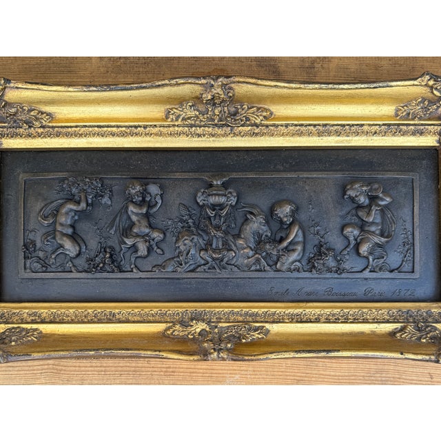 Late 19th Century French Stone Cast Relief After Émile André Boisseau “Enfants Des Centaures” in Ornate Gilt Frame For Sale - Image 4 of 13