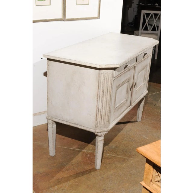Wood Swedish 1890 Painted Sideboard with Two Drawers, Two Doors and Fluted Side Posts For Sale - Image 7 of 12