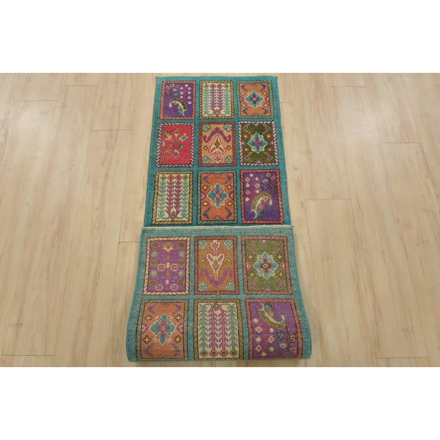 Bakhtiari Runner 1’10” X 6′ Blue Wool Modern Hand-Knotted Oriental Rug For Sale - Image 10 of 11