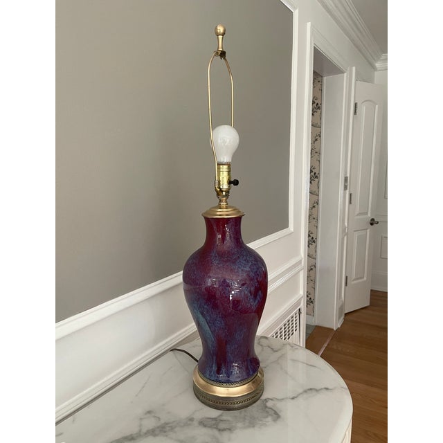 Vintage Art Mid Century Modern Drip Glaze Ceramic Lamp For Sale - Image 9 of 11