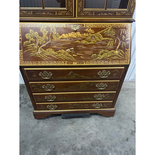 Chinoiserie Leather Top Secretary Desk by Jasper Furniture For Sale - Image 12 of 12