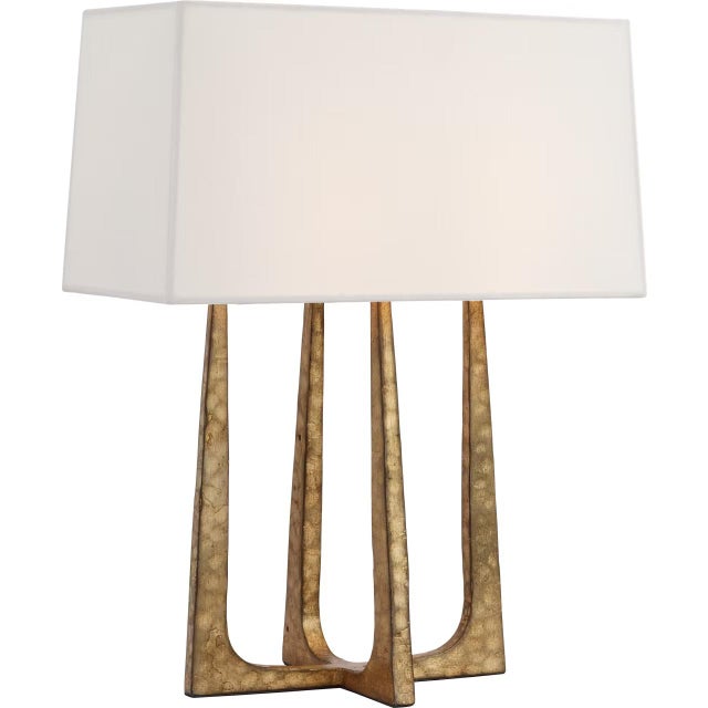 Modern Ian K. Fowler by Visual Comfort Signature Scala Hand-Forged Bedside Lamp in Gilded Iron with Linen Shade For Sale - Image 3 of 3