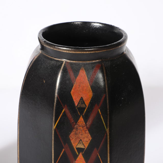 Pair of Art Deco Ceramic Vases W/ Geometric Motifs Signed Faincerie St Ghislain For Sale In New York - Image 6 of 14