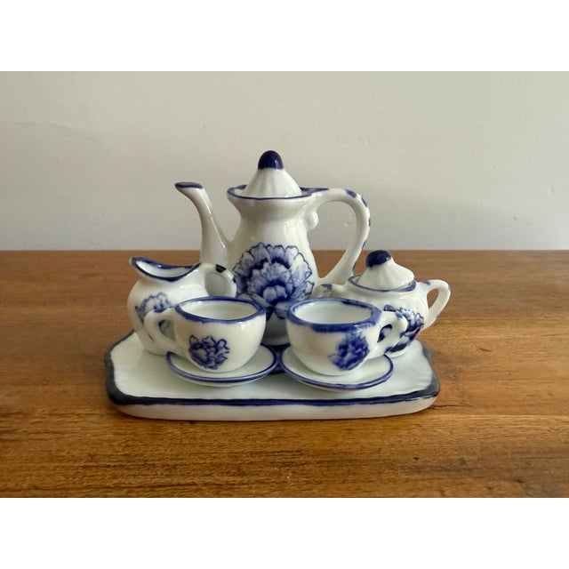 1970s 1970s Blue and White Floral Miniature Teaset, 10 Pieces For Sale - Image 5 of 5