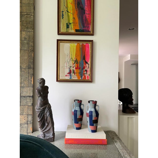 Gray Hand-Painted Geometric Modernist Urn Vase For Sale - Image 8 of 11