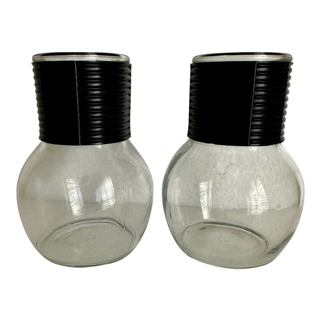 Vintage 1900s Black Banded Glass Hottle Bottles- Set of 2 For Sale
