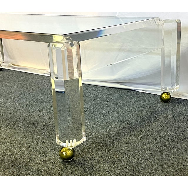 Mid-Century Modern 1970's Charles Hollis Jones Style Lucite and Glass Coffee Table on Casters For Sale - Image 3 of 12