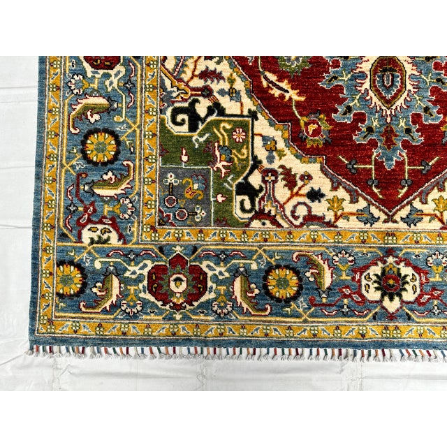Textile Red Heriz Hand-Knotted Wool Rug - 8'6" X 6'9" For Sale - Image 7 of 13