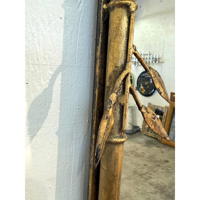 Gold Italian Gilt Bamboo Mirror With Black Marble Console and Leaf Motif, Mid-Century Design For Sale - Image 8 of 12