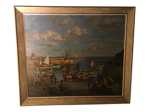 Mid 20th Century “A Memory of St. Ives” Maritime Scene Oil Painting by Bernard Ninnes, Framed