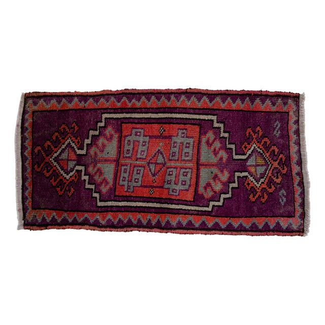 Distressed Small Low Pile Hand Knotted Yastik Rug Faded Mat - 18'' X 36'' For Sale - Image 6 of 15