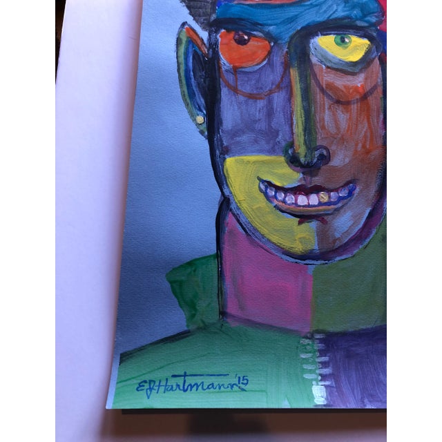 Original painting on blue paper 12 x 18.5 unframed signed bottom left