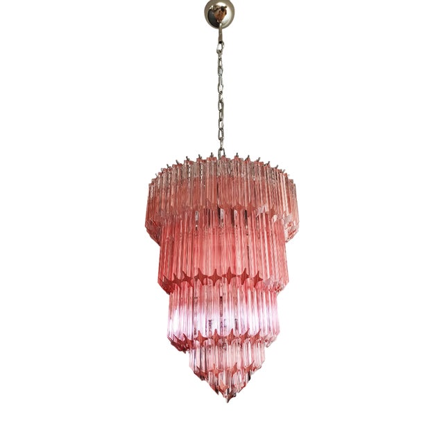 Murano Glass Chandelier with 112 Pink Quadriedri, 1990s For Sale