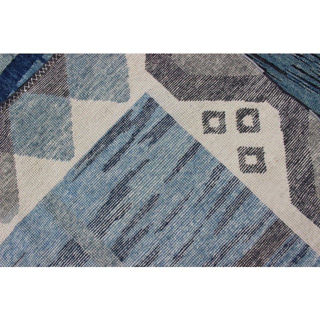 Scandinavian Piled Rug by Keivan Woven Arts, 8x10 Geometric Design Blue For Sale - Image 12 of 13