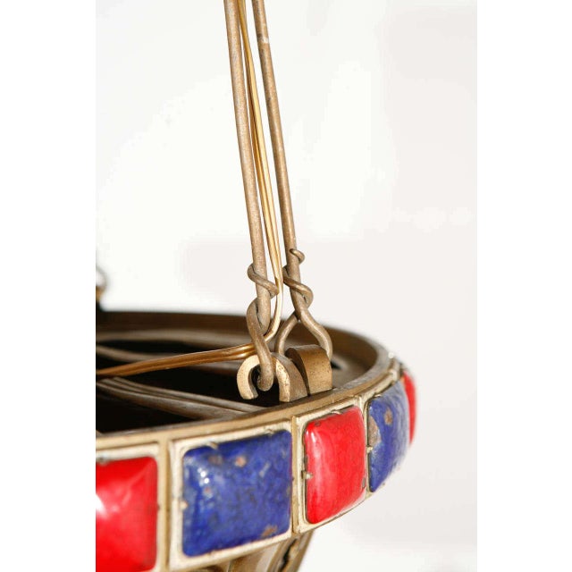 Spanish Revival Brass Pendant With Red & Blue Enamel Detailing For Sale - Image 9 of 10