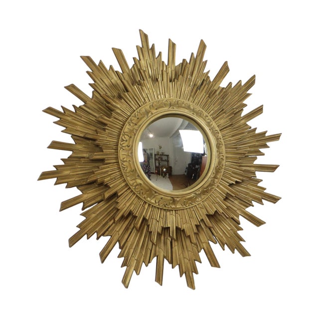 Gold Sun Mirror Two Levels Convex Mirror Sunburst, 1960s For Sale - Image 6 of 15