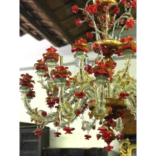 Red and Gold Murano Glass Chandelier, 1980s For Sale - Image 15 of 17