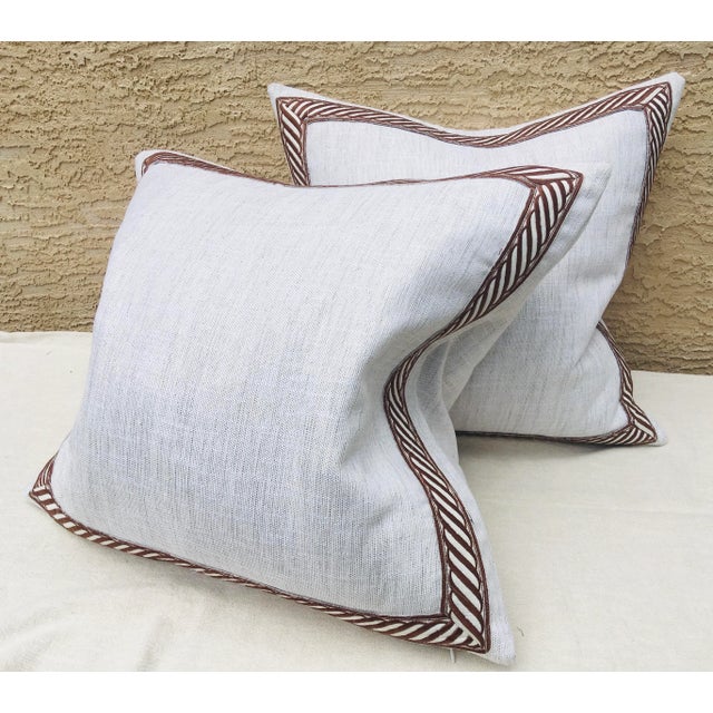Banded Belgian Linen Pillows - a Pair. For Sale - Image 9 of 9