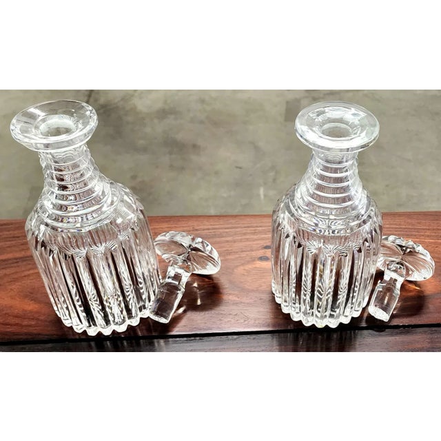 Beautiful Antique William IV English Fine Lead Cut Crystal Spirit Decanters w/Notched Prism Design Bodies & Ring Necks -...