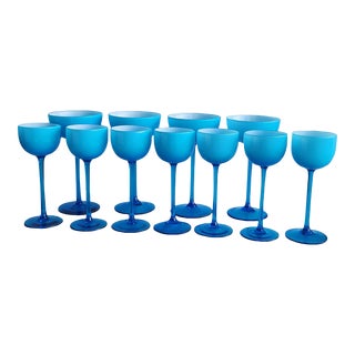 1960s Carlo Moretti Turquoise Long Stemmed Glasses , 11 Piece Set For Sale
